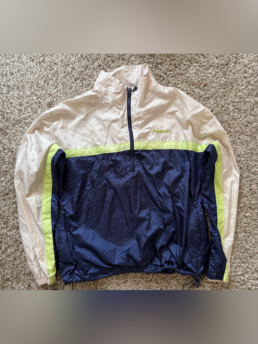 Reebok Jr boys Navy and White Windbreaker Jacket with Lime Accents
